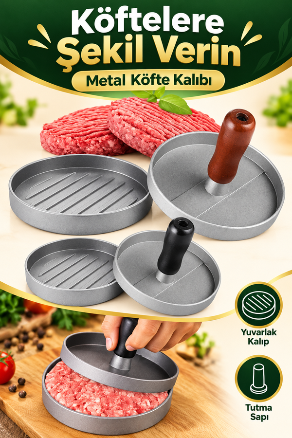 Mucit Home Paslanmaz Çelik Hamburger Köfte Yapma Pres Aparatı Çelik Burger Köfte Kalıbı