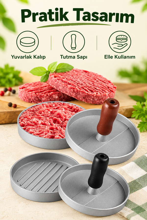Mucit Home Paslanmaz Çelik Hamburger Köfte Yapma Pres Aparatı Çelik Burger Köfte Kalıbı