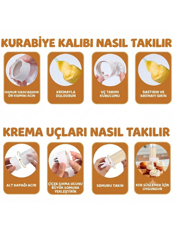Mucit Home Pratik Kurabiye Ve Bisküvi Yapma Makinesi 18 Parça Krema, Kurabiye Pasta Şekillendirici Pompa Seti