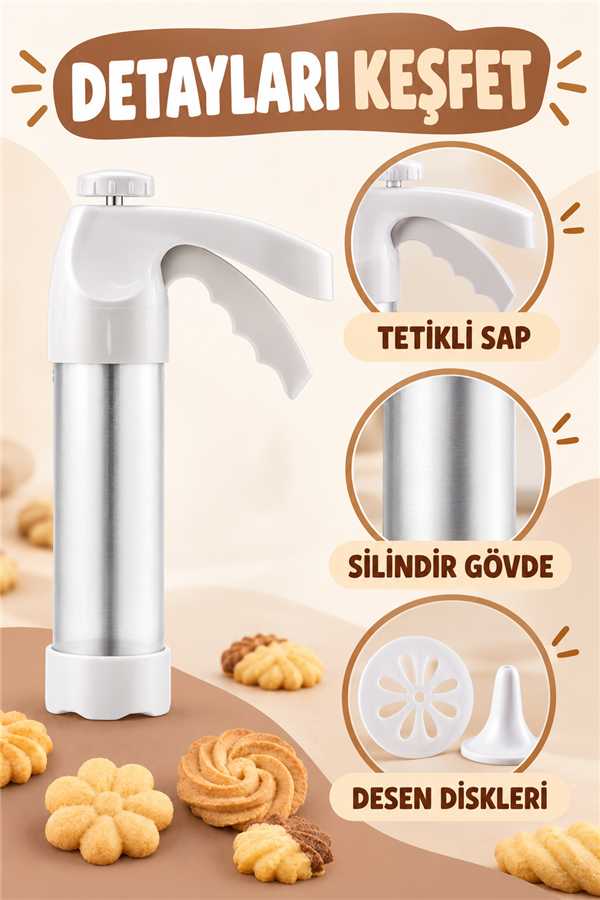 Mucit Home Pratik Kurabiye Ve Bisküvi Yapma Makinesi 18 Parça Krema, Kurabiye Pasta Şekillendirici Pompa Seti
