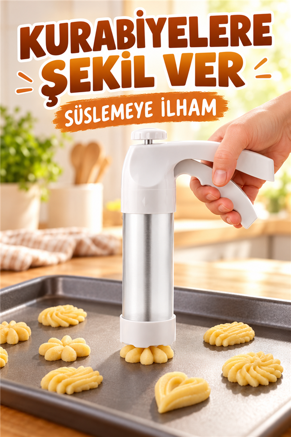 Mucit Home Pratik Kurabiye Ve Bisküvi Yapma Makinesi 18 Parça Krema, Kurabiye Pasta Şekillendirici Pompa Seti