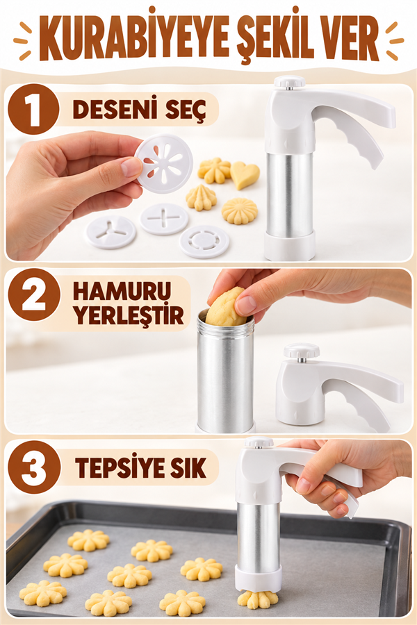 Mucit Home Pratik Kurabiye Ve Bisküvi Yapma Makinesi 18 Parça Krema, Kurabiye Pasta Şekillendirici Pompa Seti