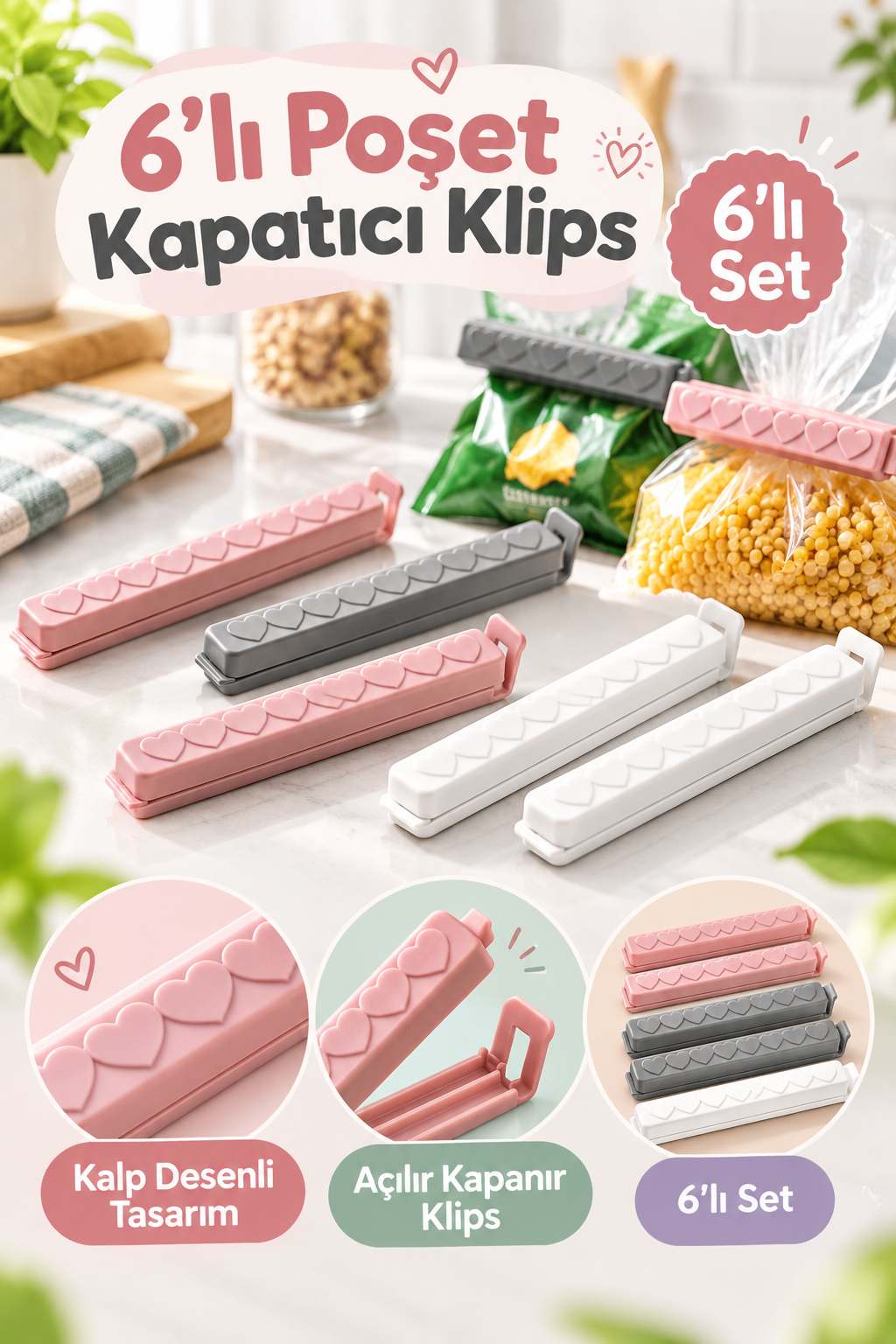 Mucit Home Pratik 6lı Poşet Kapatıcı Klips Ambalaj Ve Torba Kapatma Aparatı Poşet Klipsi
