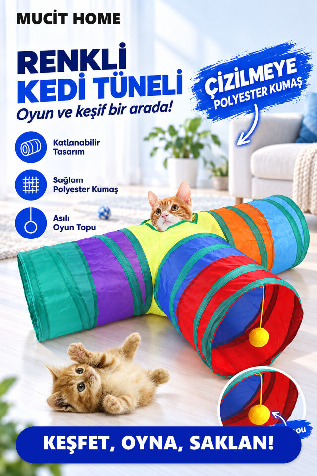 Mucit Home T Model Kapalı Katlanabilir Kedi Tüneli