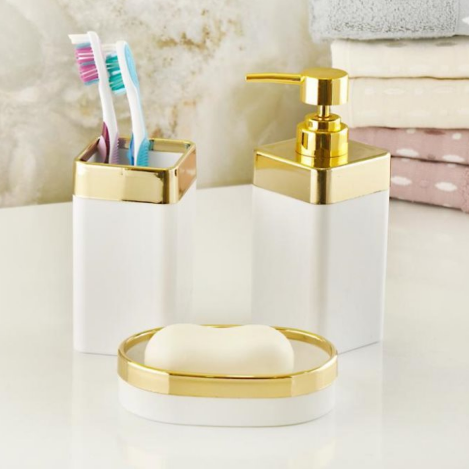 Mucit Home  Akrilik 3 Parça Banyo Seti/ Sıvı Sabunluk, Katı Sabunluk- Diş Fırçalık Kutusu31 BYZ A