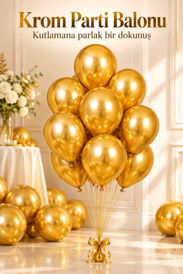 Mucit Home 10 Adet Gold Sarı Krom Balon Seti – 12 inç | Parlak ve Göz Alıcı Parti Balonları