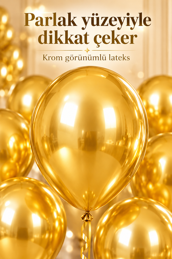 Mucit Home 10 Adet Gold Sarı Krom Balon Seti – 12 inç | Parlak ve Göz Alıcı Parti Balonları