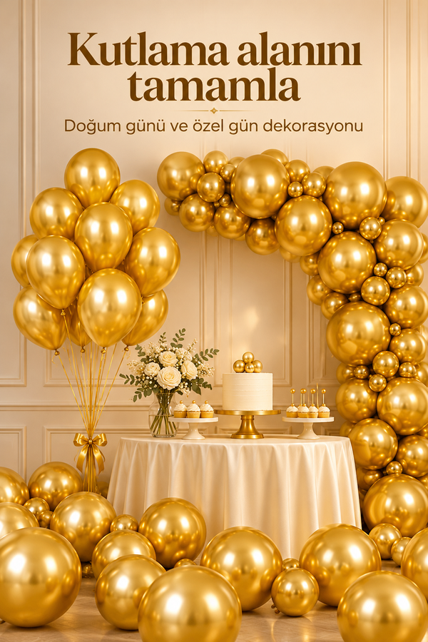 Mucit Home 10 Adet Gold Sarı Krom Balon Seti – 12 inç | Parlak ve Göz Alıcı Parti Balonları
