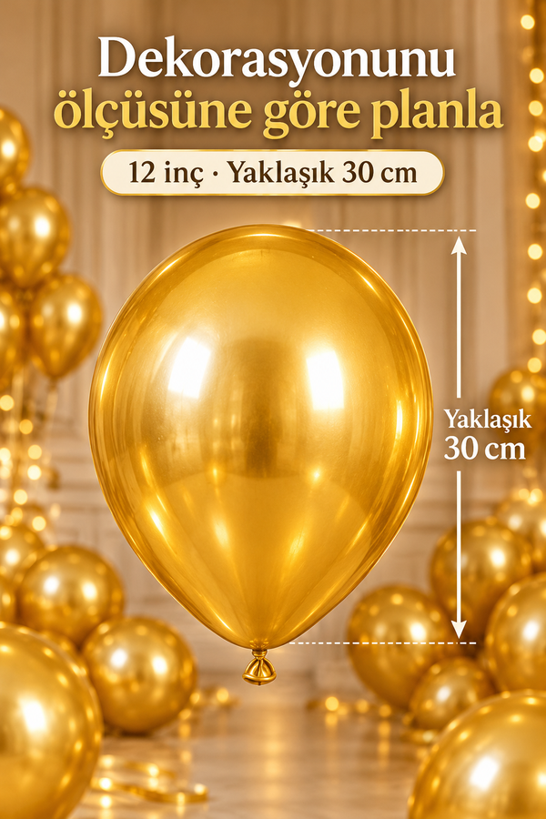 Mucit Home 10 Adet Gold Sarı Krom Balon Seti – 12 inç | Parlak ve Göz Alıcı Parti Balonları