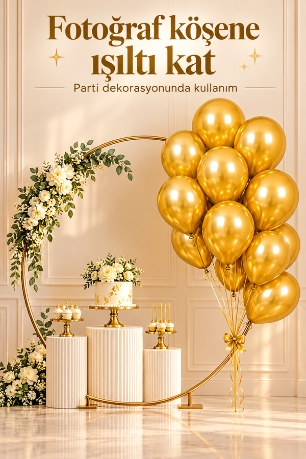 Mucit Home 10 Adet Gold Sarı Krom Balon Seti – 12 inç | Parlak ve Göz Alıcı Parti Balonları