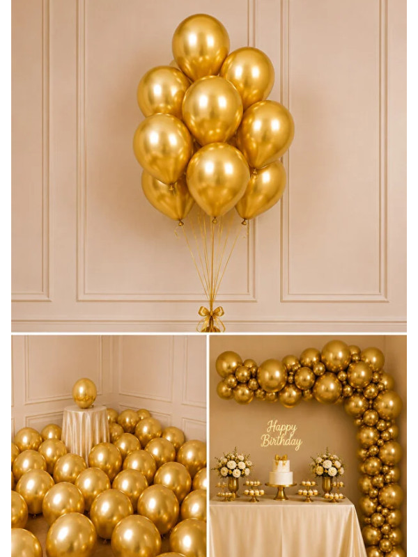 Mucit Home 10 Adet Gold Sarı Krom Balon Seti – 12 inç | Parlak ve Göz Alıcı Parti Balonları
