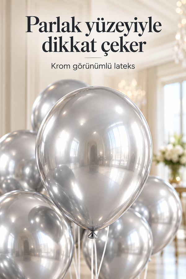 Mucit Home 10 Adet Gümüş Krom Balon Seti – 12 inç | Parlak ve Göz Alıcı Parti Balonları