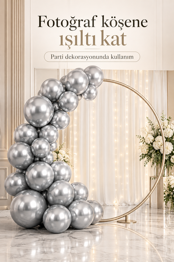 Mucit Home 10 Adet Gümüş Krom Balon Seti – 12 inç | Parlak ve Göz Alıcı Parti Balonları