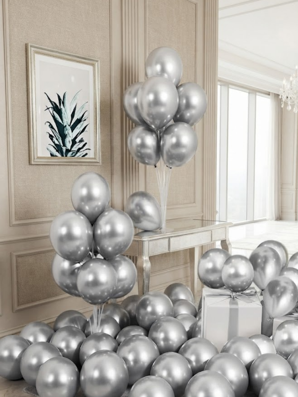 Mucit Home 10 Adet Gümüş Krom Balon Seti – 12 inç | Parlak ve Göz Alıcı Parti Balonları