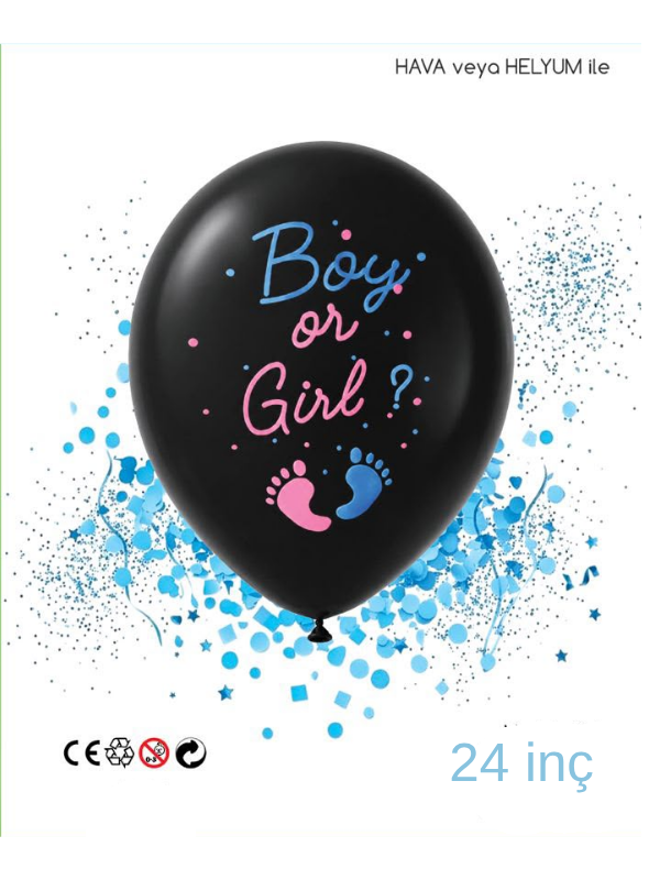 Mucit Home Mavi Pul Boy or Girl Cinsiyet Belirleme Balonu Siyah Büyük Boy 24 İnç (Erkek Bebek İçin