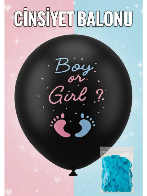 Mucit Home Mavi Pul Boy or Girl Cinsiyet Belirleme Balonu Siyah Büyük Boy 24 İnç (Erkek Bebek İçin
