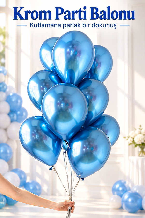 Mucit Home 10 Adet Mavi Krom Balon Seti – 12 inç | Parlak ve Göz Alıcı Parti Balonları