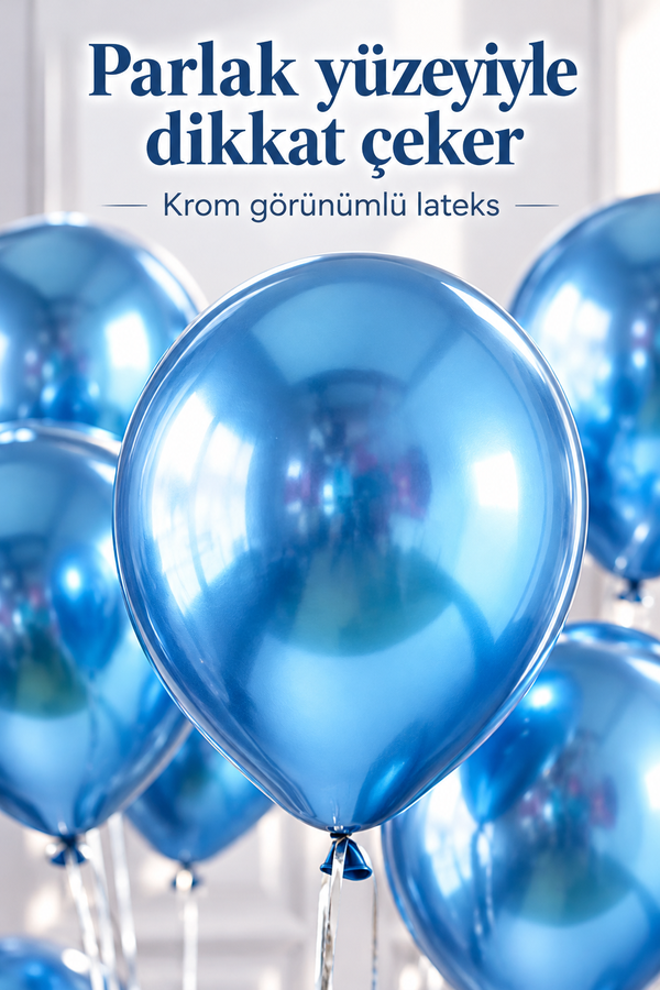 Mucit Home 10 Adet Mavi Krom Balon Seti – 12 inç | Parlak ve Göz Alıcı Parti Balonları