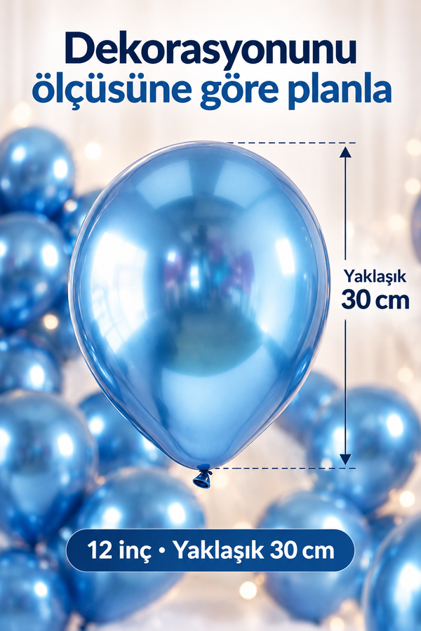 Mucit Home 10 Adet Mavi Krom Balon Seti – 12 inç | Parlak ve Göz Alıcı Parti Balonları