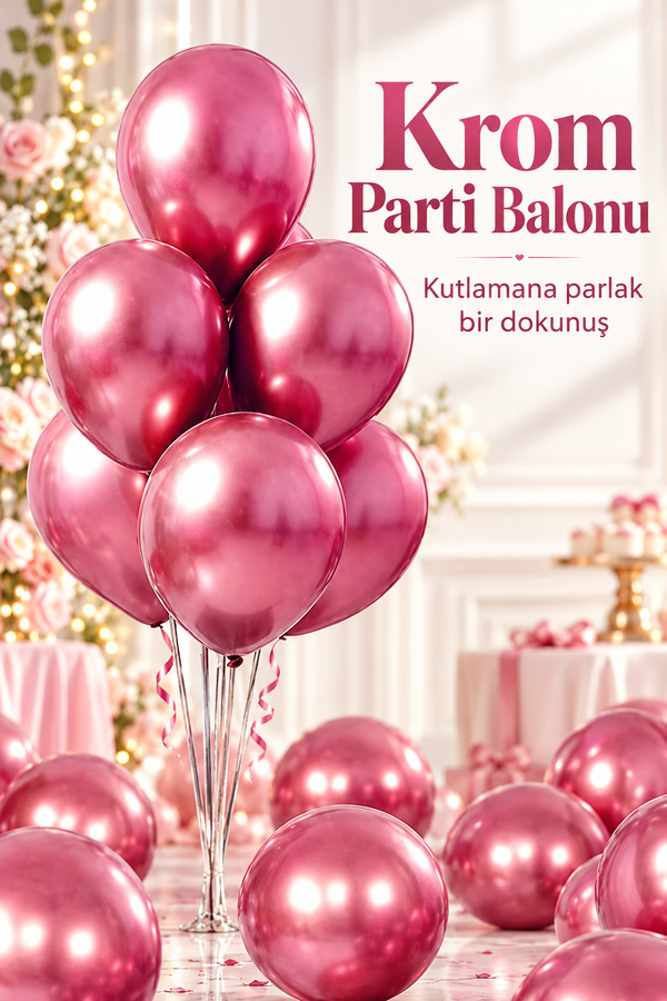 Mucit Home 10 Adet Pembe Krom Balon Seti – 12 inç | Parlak ve Göz Alıcı Parti Balonları