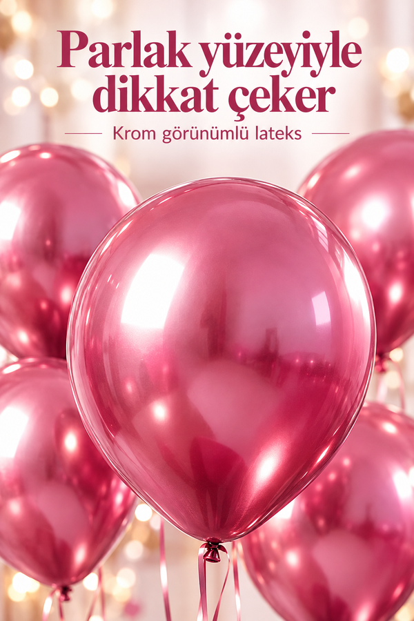 Mucit Home 10 Adet Pembe Krom Balon Seti – 12 inç | Parlak ve Göz Alıcı Parti Balonları