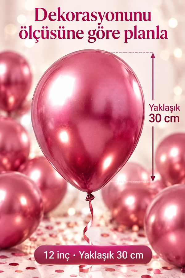 Mucit Home 10 Adet Pembe Krom Balon Seti – 12 inç | Parlak ve Göz Alıcı Parti Balonları
