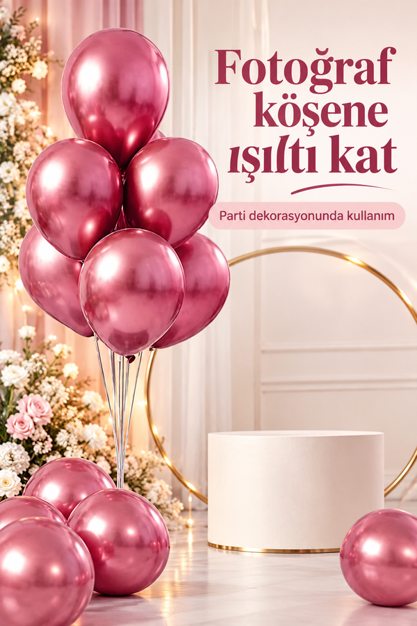 Mucit Home 10 Adet Pembe Krom Balon Seti – 12 inç | Parlak ve Göz Alıcı Parti Balonları