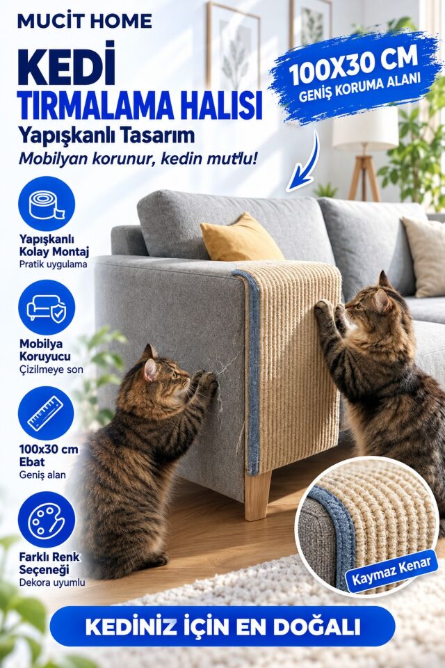 Mucit Home Evcil Hayvan Kendinden Yapışkanlı Koltuk Duvar Yapıştırmalı Tırmalama Halısı