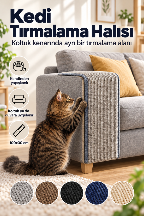 Mucit Home Evcil Hayvan Kendinden Yapışkanlı Koltuk Duvar Yapıştırmalı Tırmalama Halısı