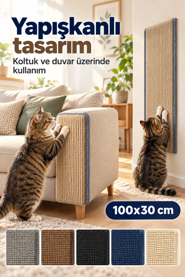 Mucit Home Evcil Hayvan Kendinden Yapışkanlı Koltuk Duvar Yapıştırmalı Tırmalama Halısı