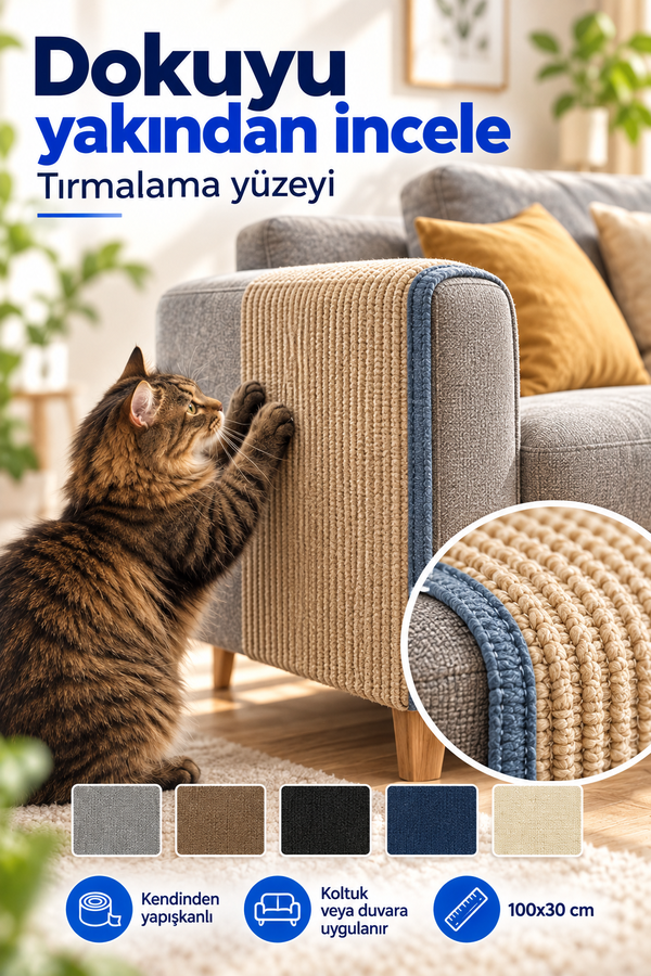 Mucit Home Evcil Hayvan Kendinden Yapışkanlı Koltuk Duvar Yapıştırmalı Tırmalama Halısı