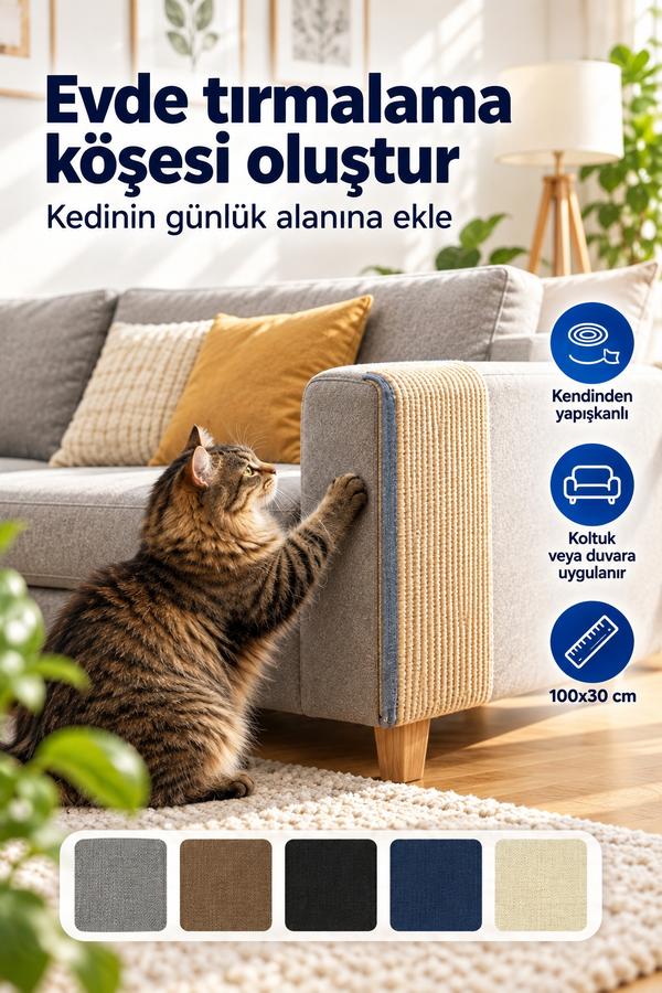 Mucit Home Evcil Hayvan Kendinden Yapışkanlı Koltuk Duvar Yapıştırmalı Tırmalama Halısı