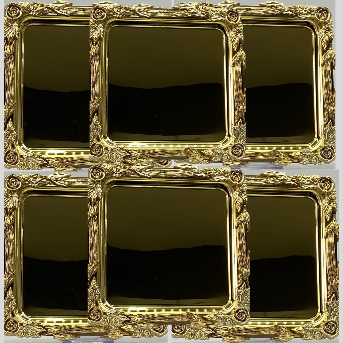 Mucit Home  Gold Altın Kare Paslanmaz Çelik Köşeli Kahve Servis Sunum Tepsi 6 adet (21X21CM)