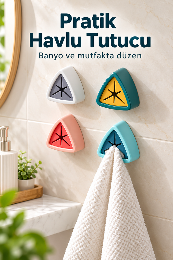 Mucit Home 3 Adet Kaymaz Havlu Askısı Banyo Mutfak Askısı Kendinden Yapışkanlı 3 Adet