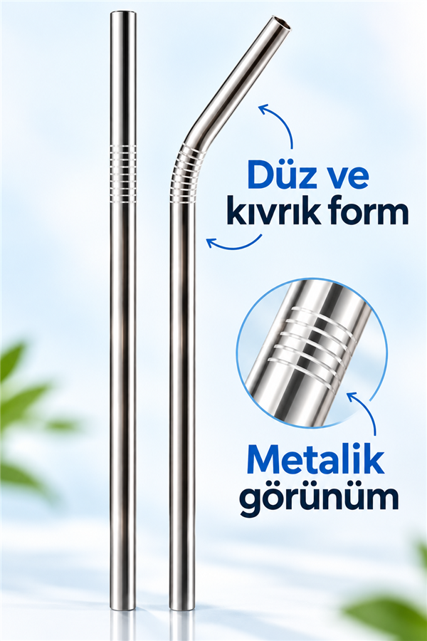 Mucit Home 9 Parça Paslanmaz Çelik Pipet Seti Ve Çubuk Pipet Temizleme Fırçası