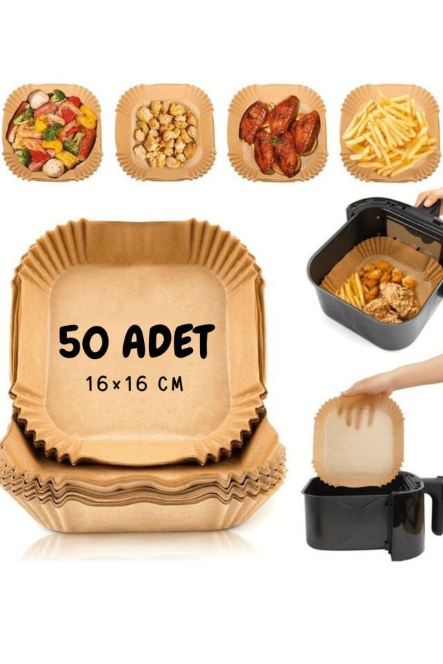 Airfryer Uyumlu Pişirme Kağıdı 50'li | 16x16 Cm | Yağ Geçirmez - Pratik Kullanım Kare