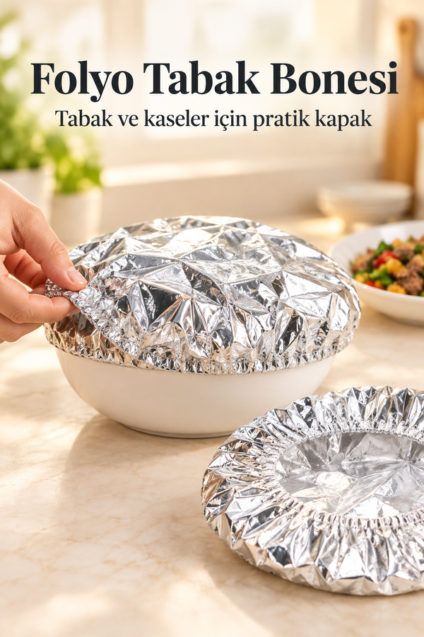 Mucit Home 20 Adet Folyo Tabak Tencere Bonesi- Gıda Isı Koruyucu Kapak Bone Mikrodalga Bonesi