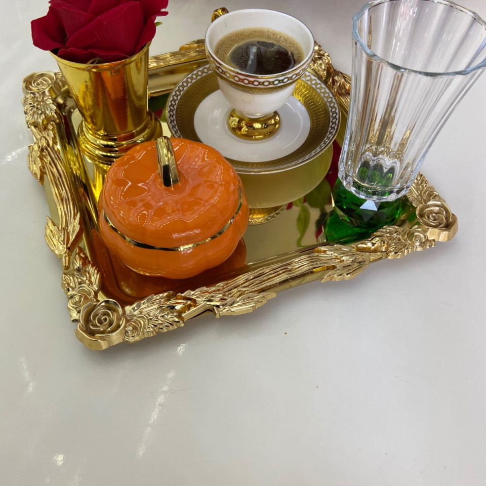 Mucit Home  Gold Altın Kare Paslanmaz Çelik Köşeli Kahve Servis Sunum Tepsi 1 adet (21X21CM