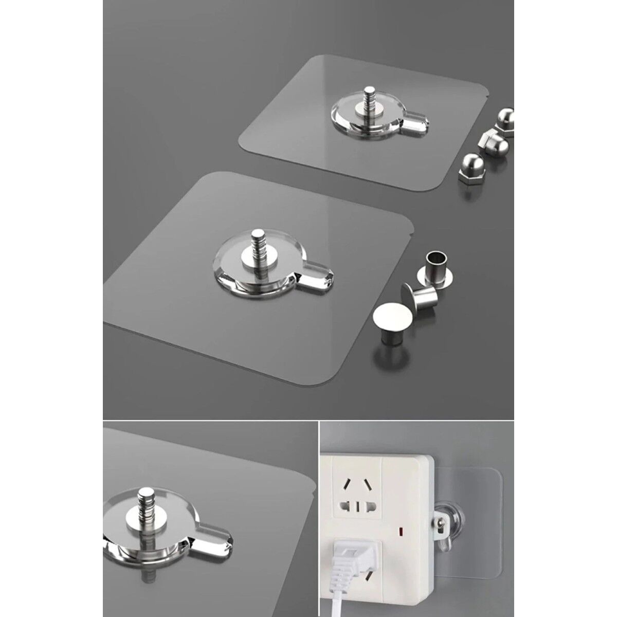 Mucit Home 4 Adet Kendinden Yapışkanlı Duvar Kancaları Şeffaf Raf Duvar Askıları Mutfak Banyo Vida Kanca Çivi