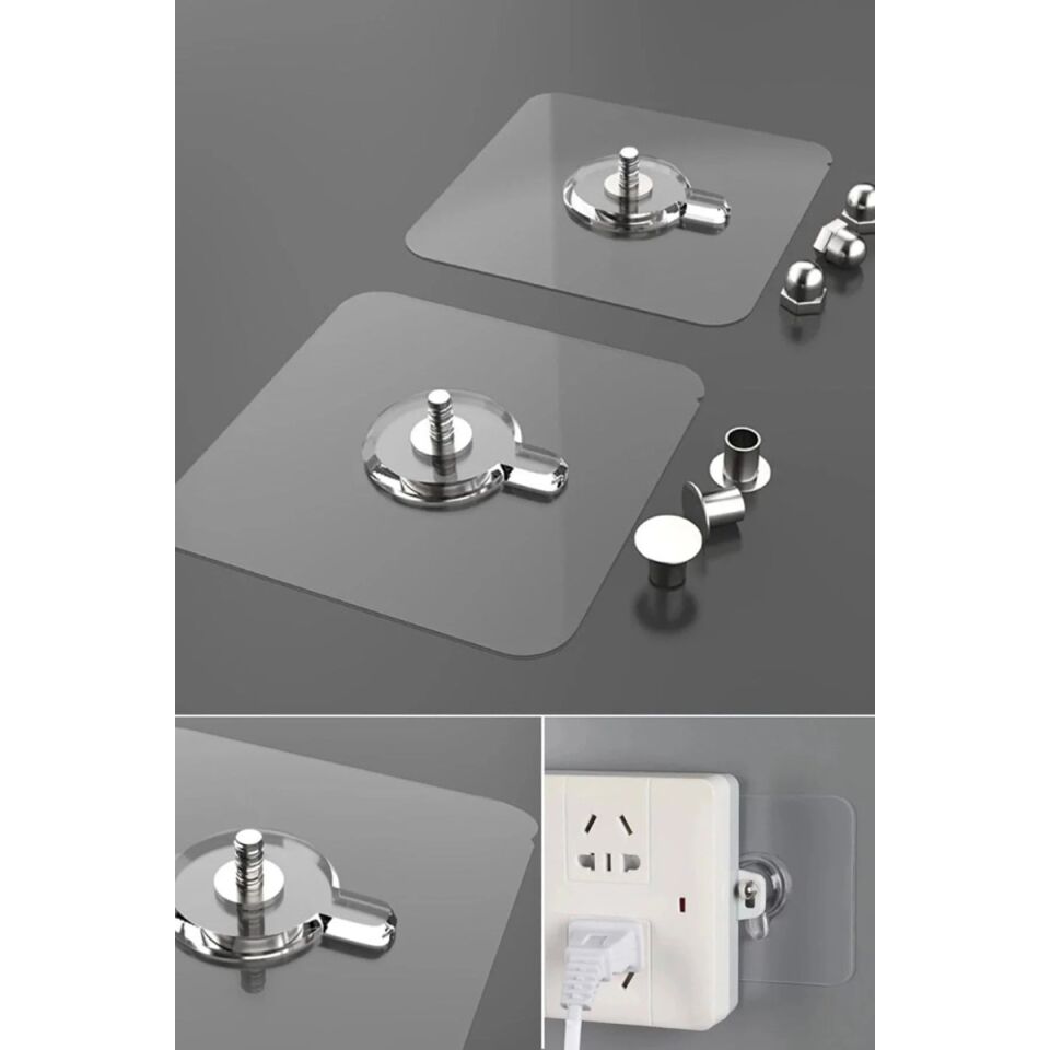 Mucit Home 4 Adet Kendinden Yapışkanlı Duvar Kancaları Şeffaf Raf Duvar Askıları Mutfak Banyo Vida Kanca Çivi