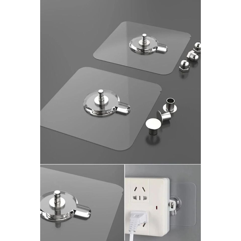 Mucit Home 4 Adet Kendinden Yapışkanlı Duvar Kancaları Şeffaf Raf Duvar Askıları Mutfak Banyo Vida Kanca Çivi