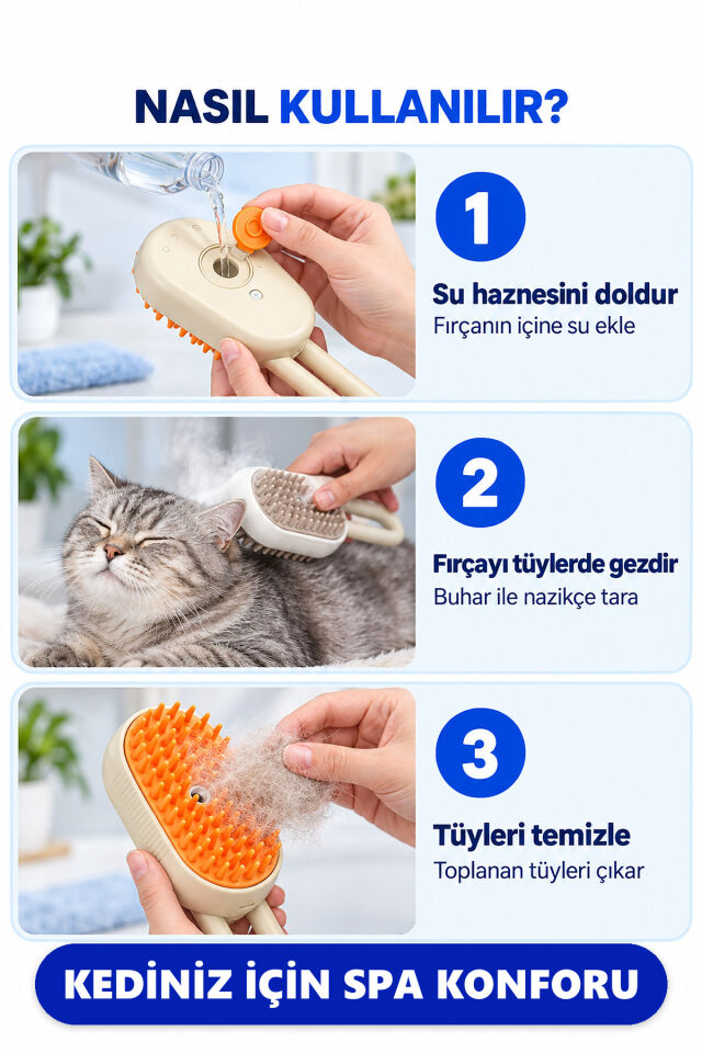 Mucit Home Saplı Buharlı Kedi Tarağı, Buharlı Kedi & Köpek Yıkama Fırçası Tarağı Yumuşak Silikonlu