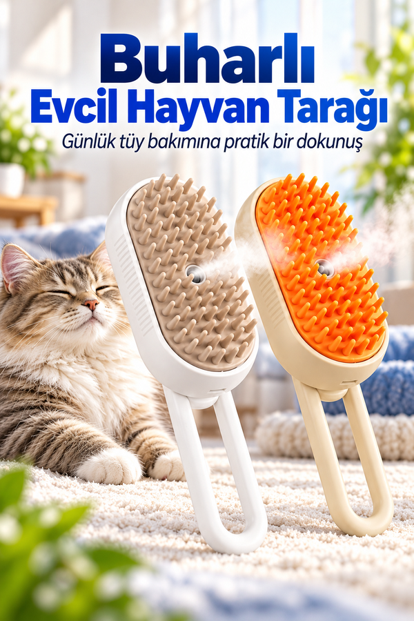 Mucit Home Saplı Buharlı Kedi Tarağı, Buharlı Kedi & Köpek Yıkama Fırçası Tarağı Yumuşak Silikonlu
