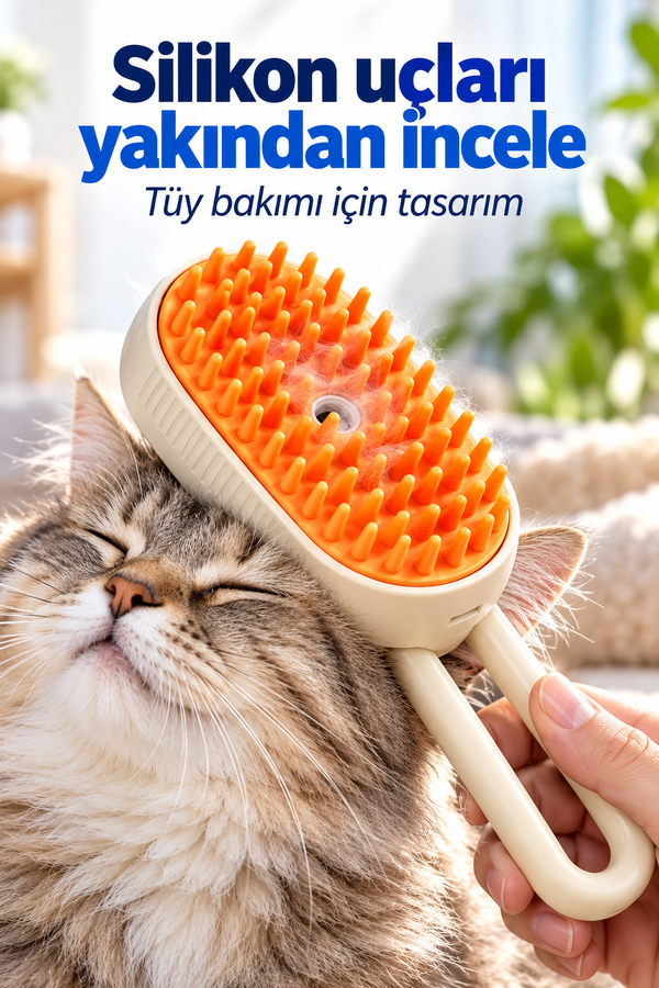 Mucit Home Saplı Buharlı Kedi Tarağı, Buharlı Kedi & Köpek Yıkama Fırçası Tarağı Yumuşak Silikonlu