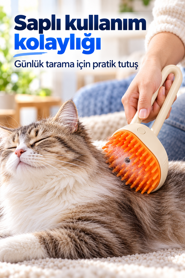 Mucit Home Saplı Buharlı Kedi Tarağı, Buharlı Kedi & Köpek Yıkama Fırçası Tarağı Yumuşak Silikonlu