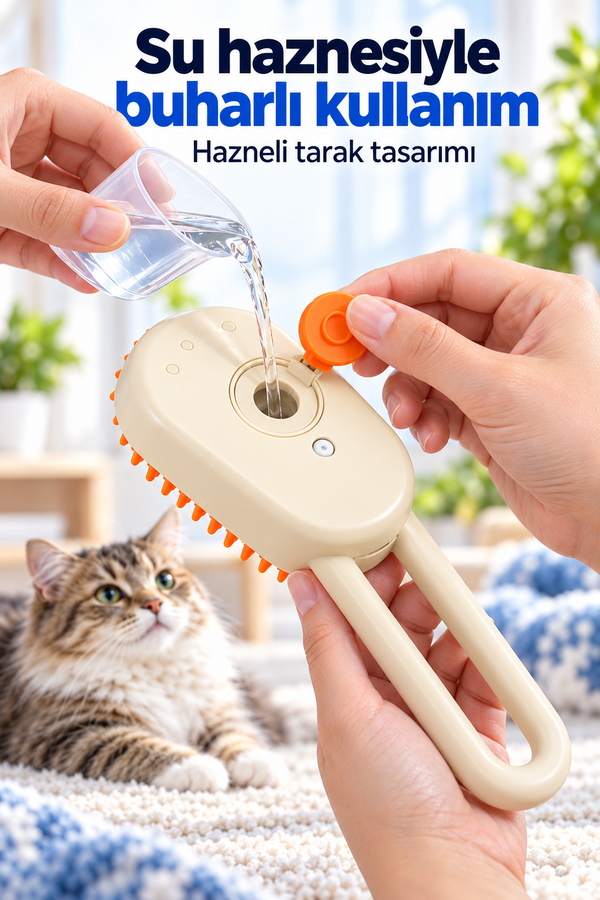 Mucit Home Saplı Buharlı Kedi Tarağı, Buharlı Kedi & Köpek Yıkama Fırçası Tarağı Yumuşak Silikonlu