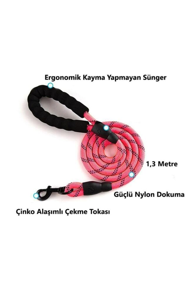Mucit HomeFosfor Renkli Gece Görüşüne Özel Reflektörlü Tasma Halatı Gezdirme ipi 130 cm