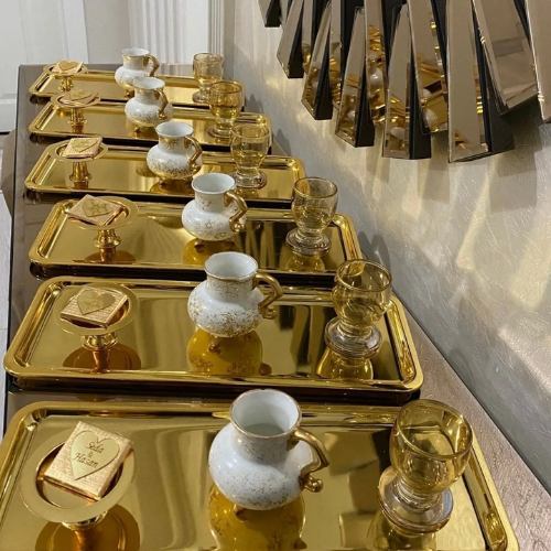 Mucit Home Paslanmaz Çelik Gold Renk Baton 6 Lı Sunum Tepsisi Lüx Sunum