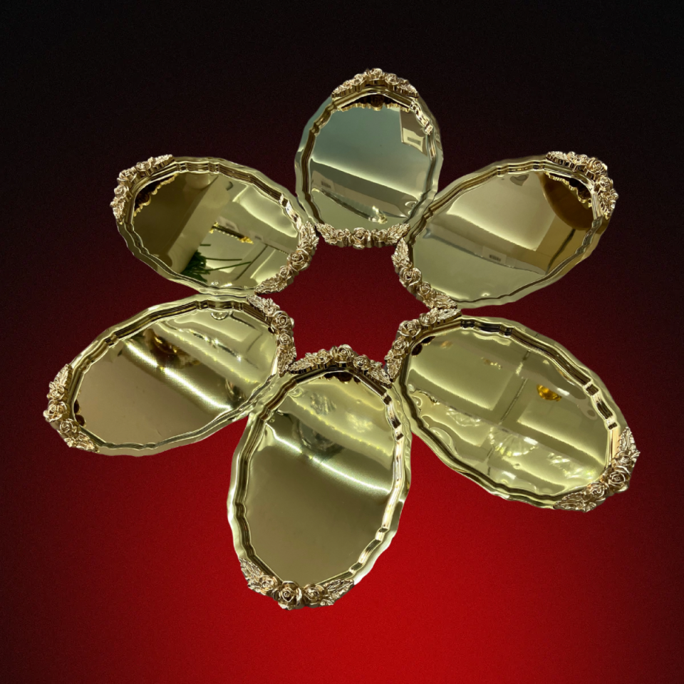Mucit Home  GOLD OVAL KULPLU 6 ADET SERVİS VE SUNUM TEPSİSİ