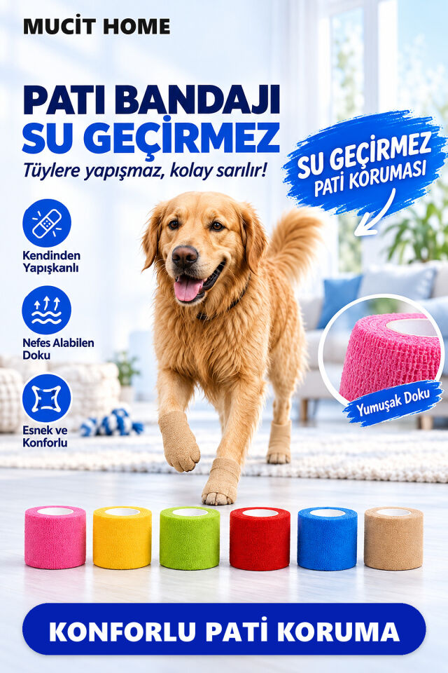 Mucit Home Kedi ve Köpek Pati Bandajı - Su Geçirmez - Kendinden Yapışkanlı